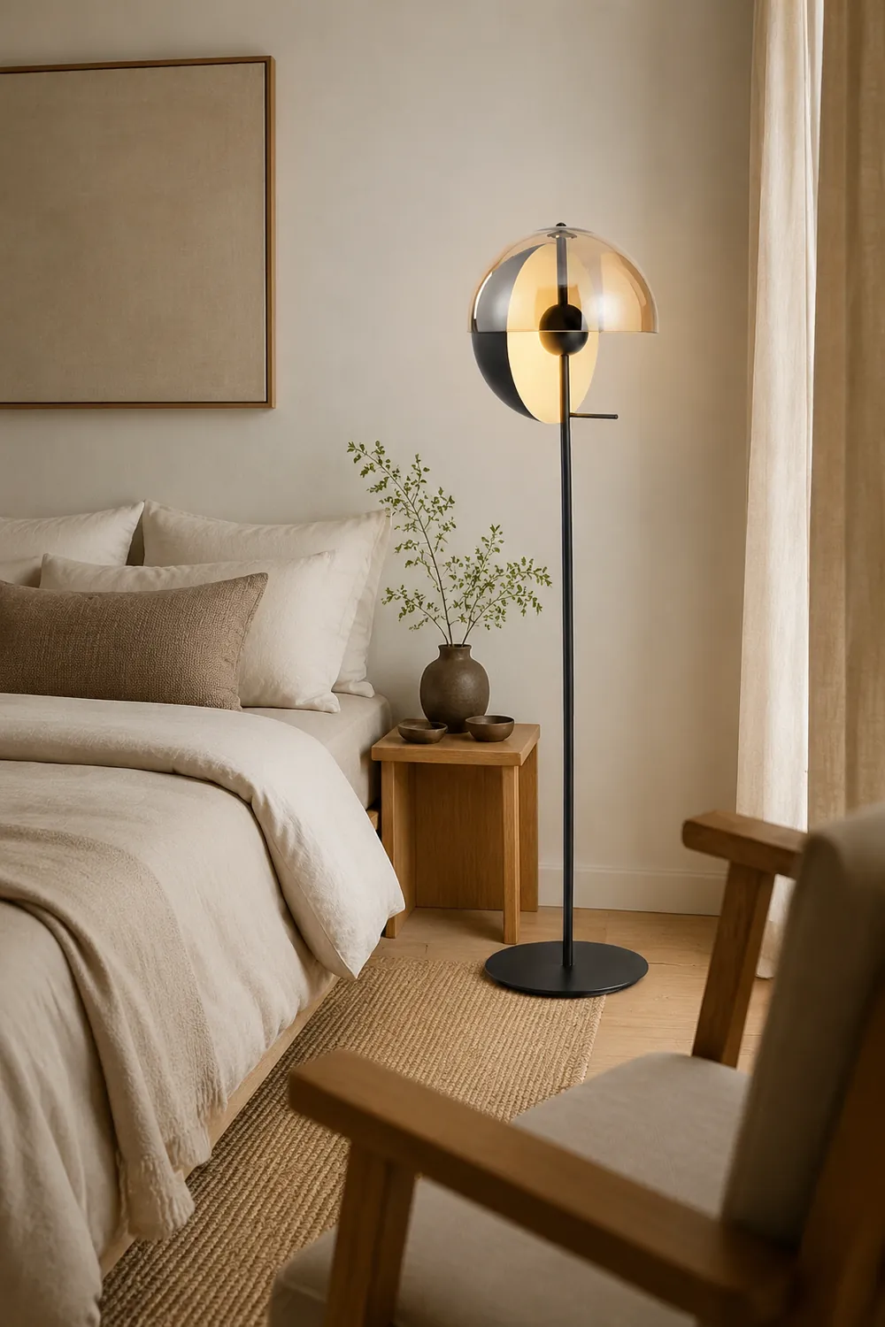 Salgado Modern Geometric Metal Glass Floor Lamp, Black/Amber - Lumpaz