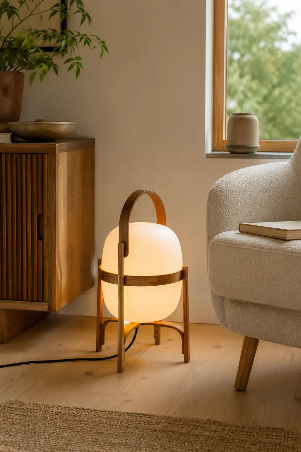 Ozawa Modern Lantern Wood/Glass Floor Lamp - Lumpaz