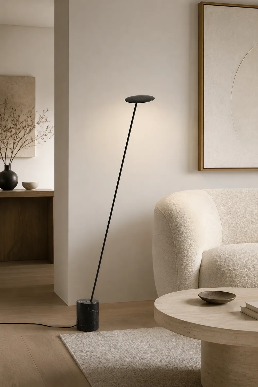 Valentina Nordic LED Floor Lamp, Black&White, Metal&Marble - Lumpaz
