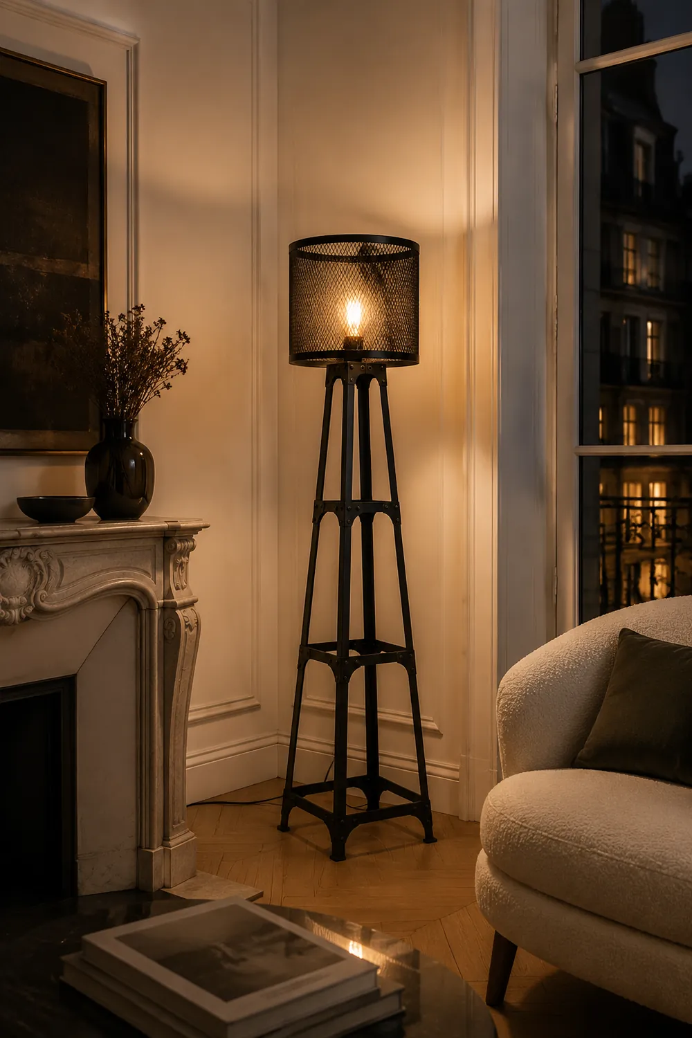 Alessio Modern Cylinder Mesh Screen Metal Floor Lamp, Black - Lumpaz