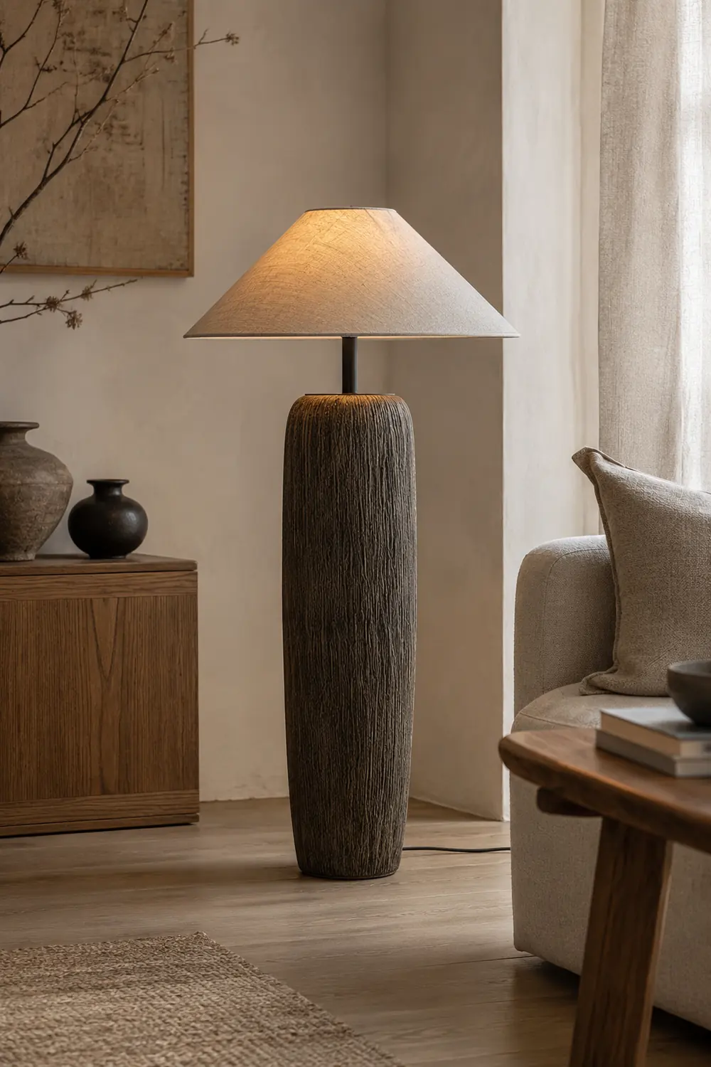 Salgado Retro Cone Ceramic Fabric Floor Lamp - Lumpaz