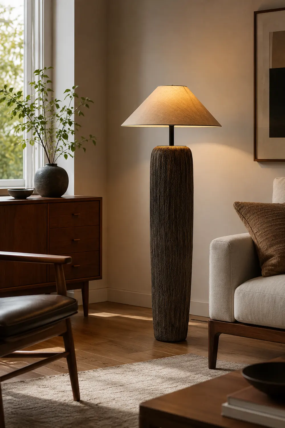 Salgado Retro Cone Ceramic Fabric Floor Lamp - Lumpaz