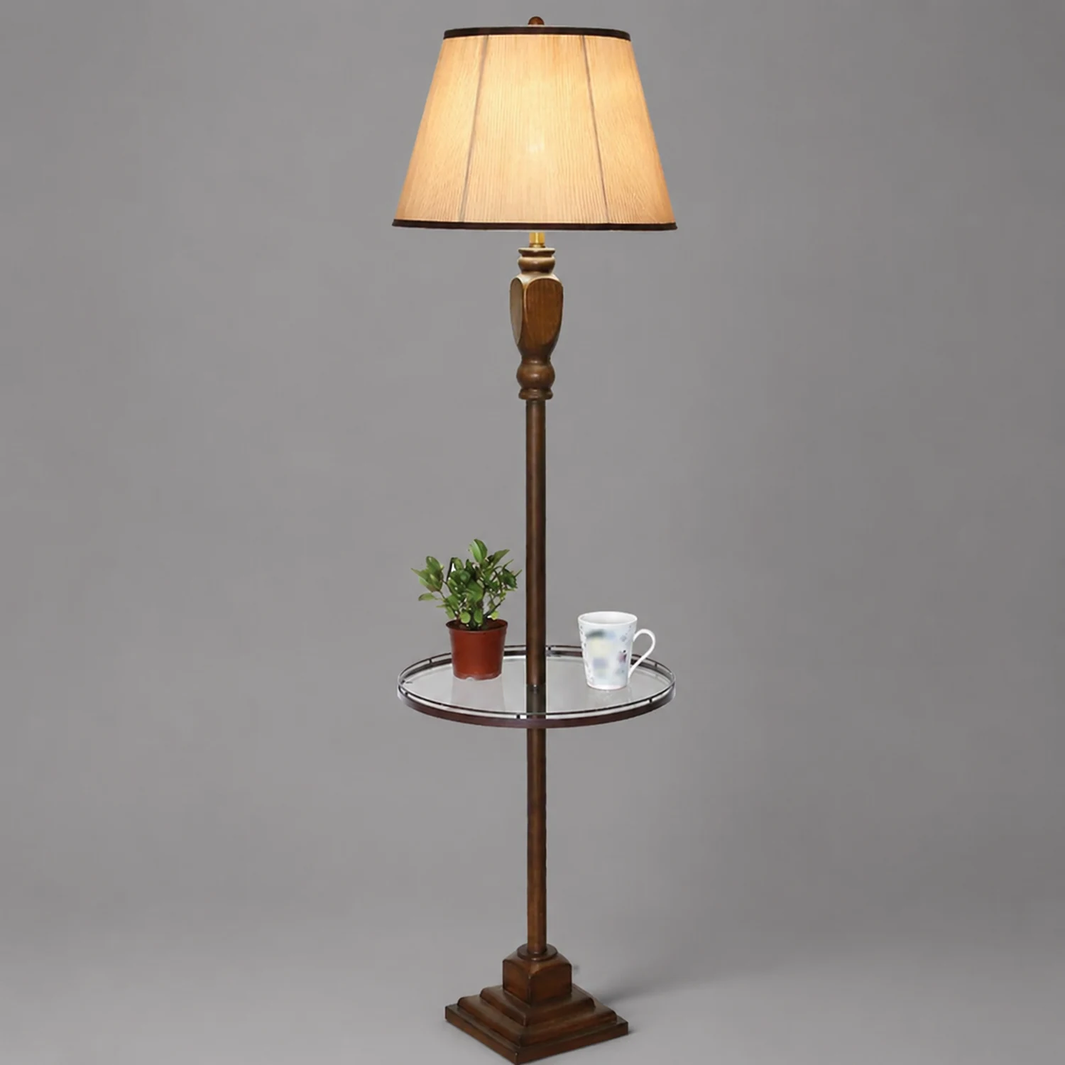 Eryn Retro Drum Fabric Metal Floor Lamp, Beige/Khaki - Lumpaz