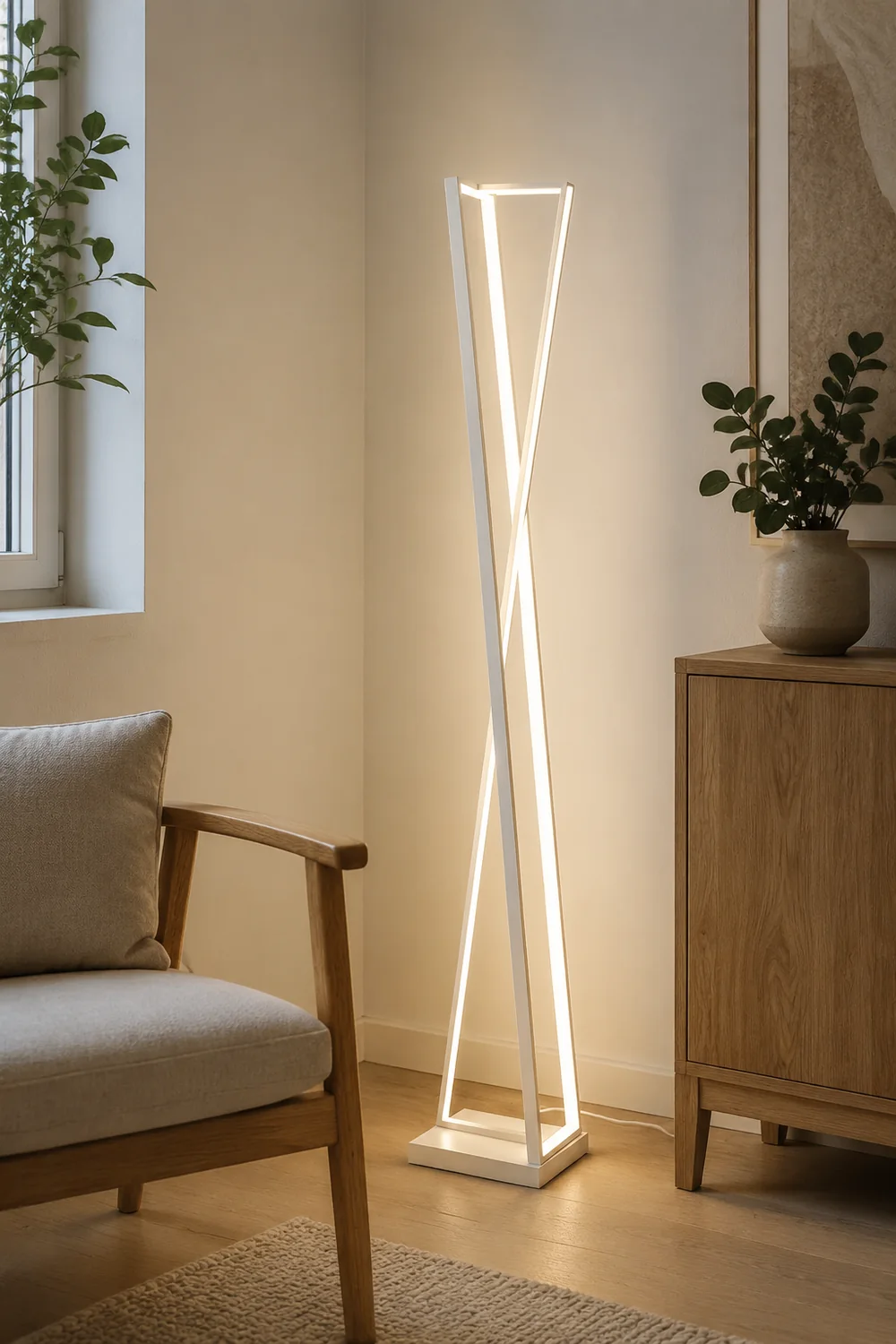 Edge Linear Triangle Floor Lamp, Metal, Black/White - Lumpaz