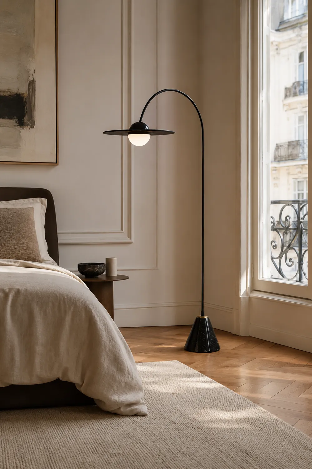 Carins Modern Arch UFO Metal Glass Floor Lamp, Black - Lumpaz