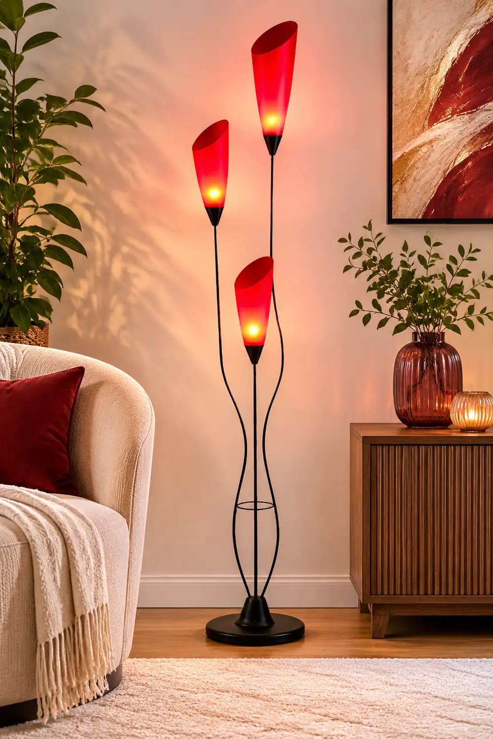 Bella Torchiere Multi Bulb Metal/Acrylic Floor Lamp, Red - Lumpaz