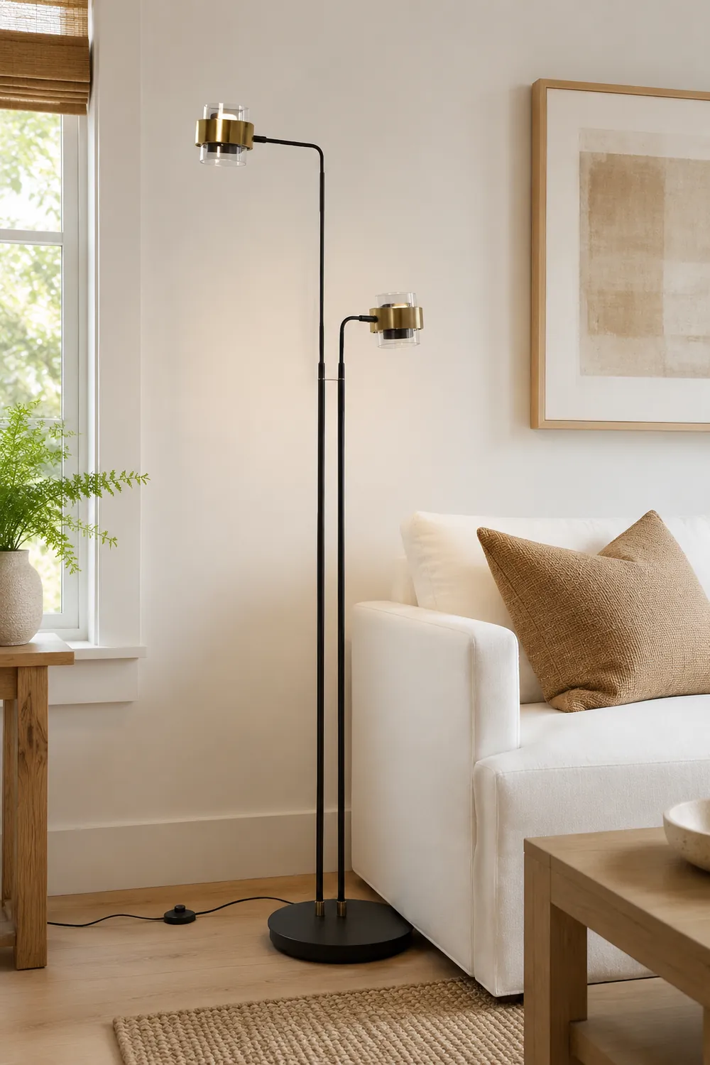 Salgado Modern Double Head Metal Glass Floor Lamp, Black - Lumpaz