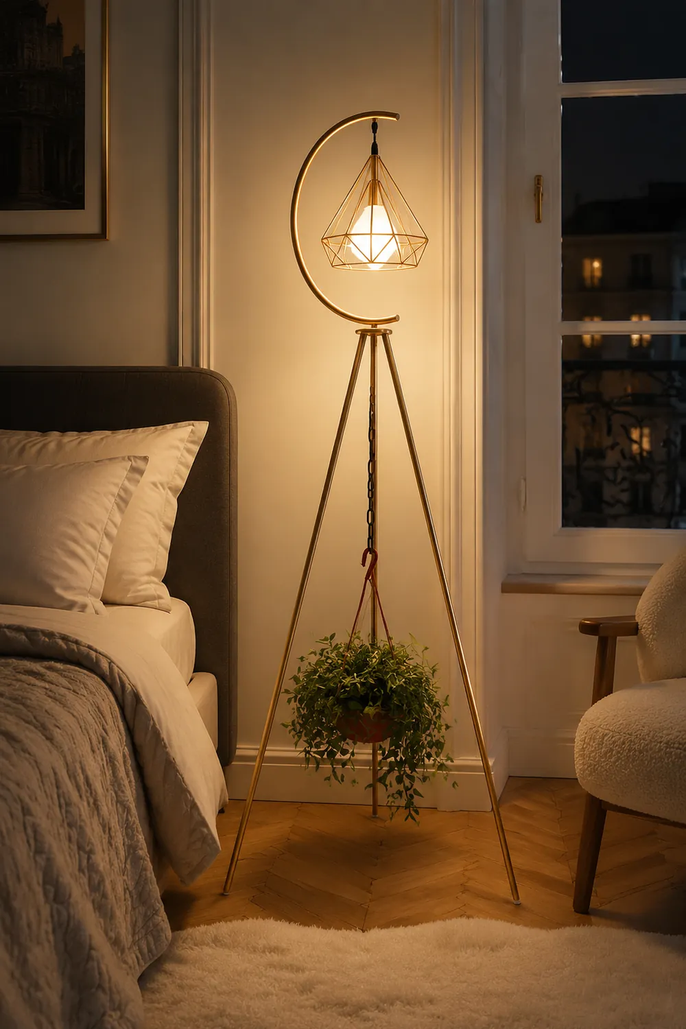 Eryn Diamond Designer Tripod Floor Lamp, Metal, Black/Gold - Lumpaz