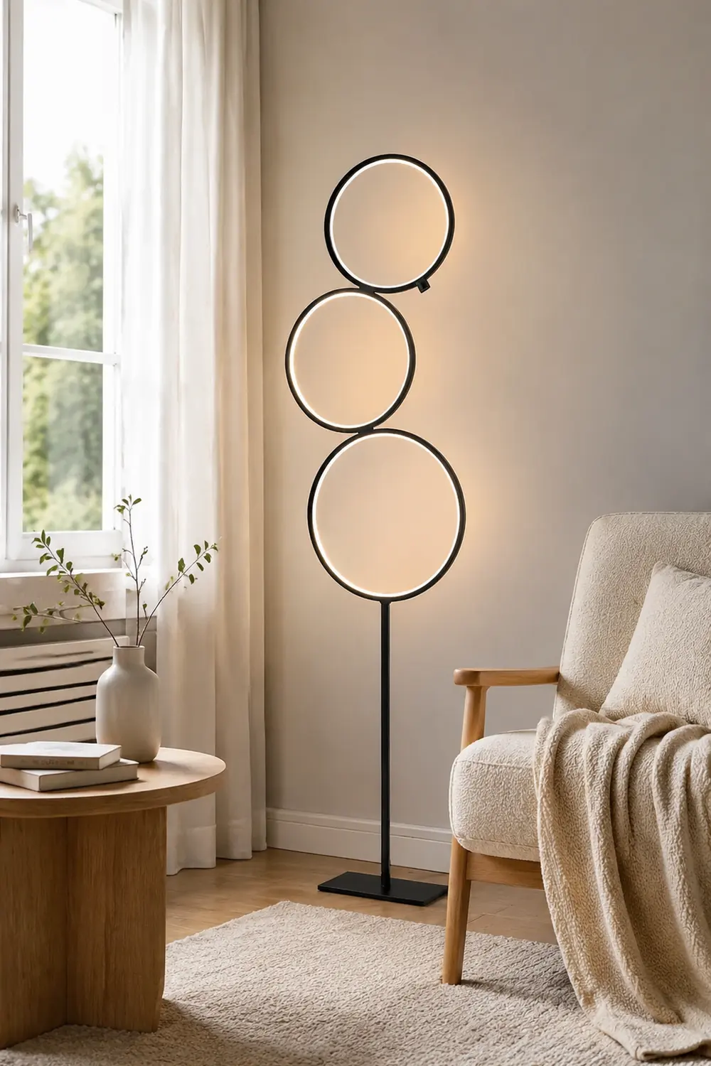 Arisha Nordic Modern Ring Floor Lamp, Black/White - Lumpaz