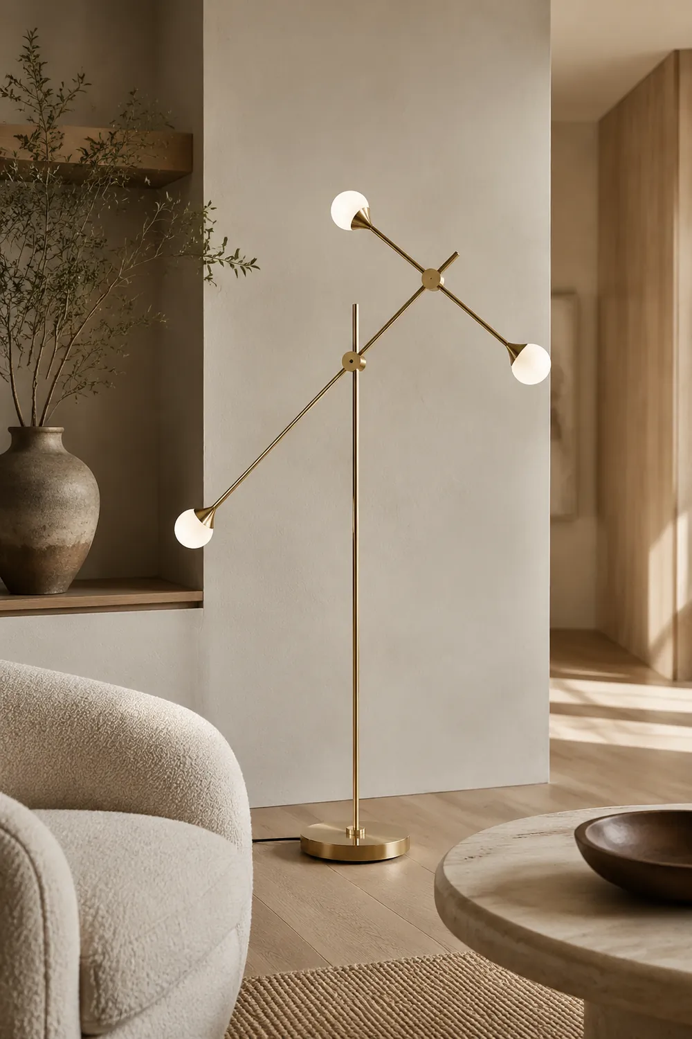 Valentina Gold Orb Swing Arm Floor Lamp, Living room - Lumpaz