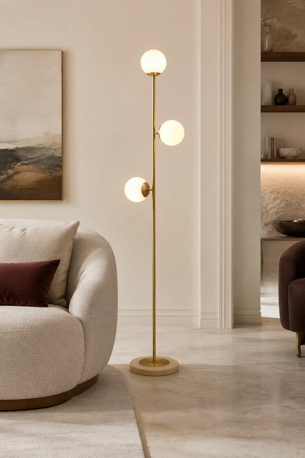 Valentina Modern Globe Brass/Glass Floor Lamp, 3 Heads - Lumpaz