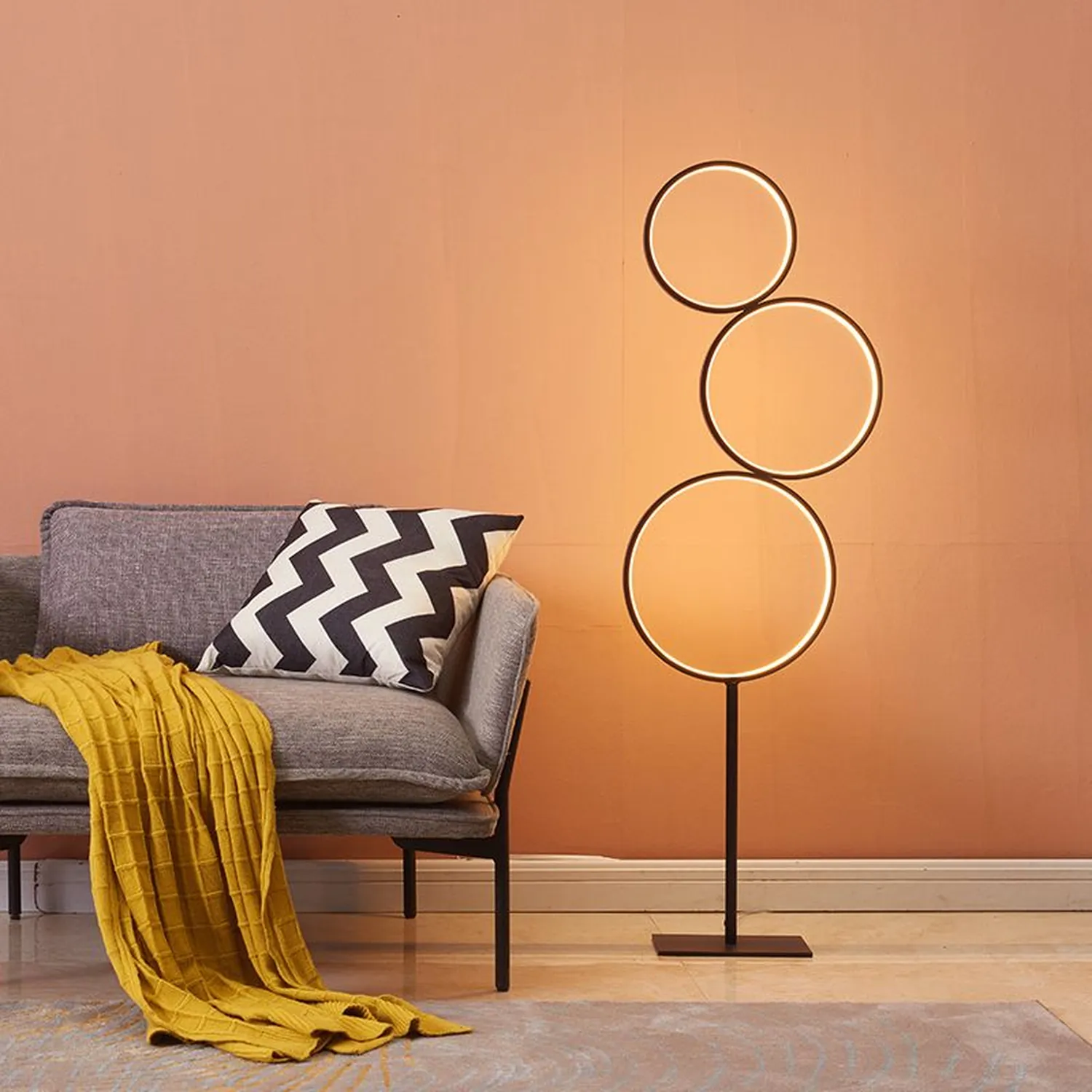Arisha Nordic Modern Ring Floor Lamp, Black/White - Lumpaz