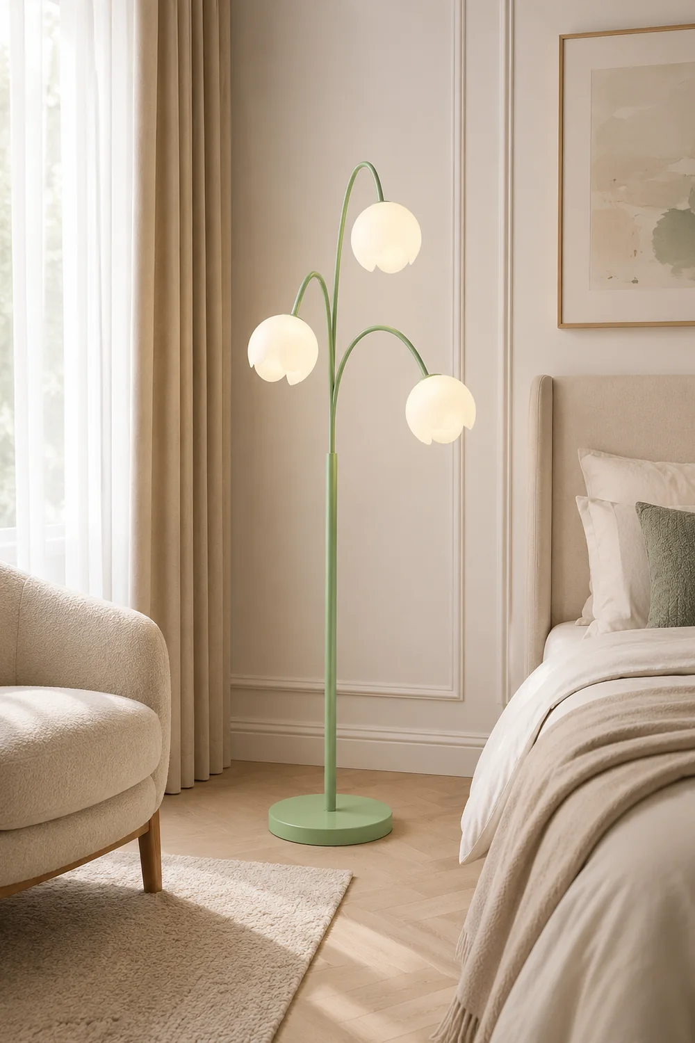 Lily Nordic 3 Lights Flower Metal Glass Floor Lamp,Green Pink - Lumpaz