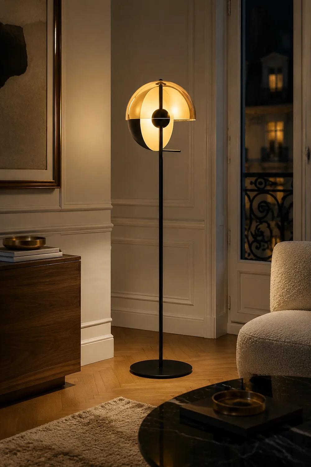 Salgado Modern Geometric Metal Glass Floor Lamp, Black/Amber - Lumpaz