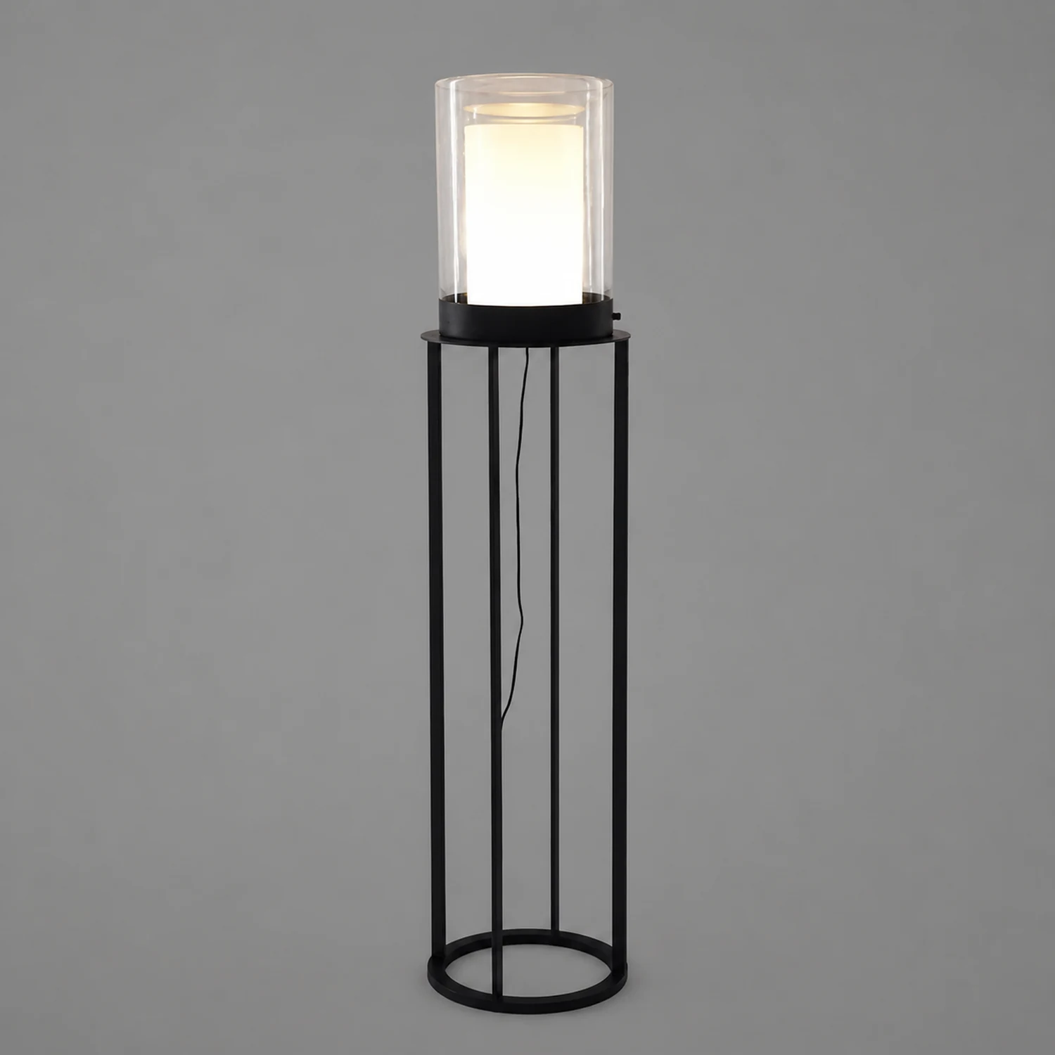 Eryn Simple Black Cylinder Floor Lamp, Metal & Glass - Lumpaz