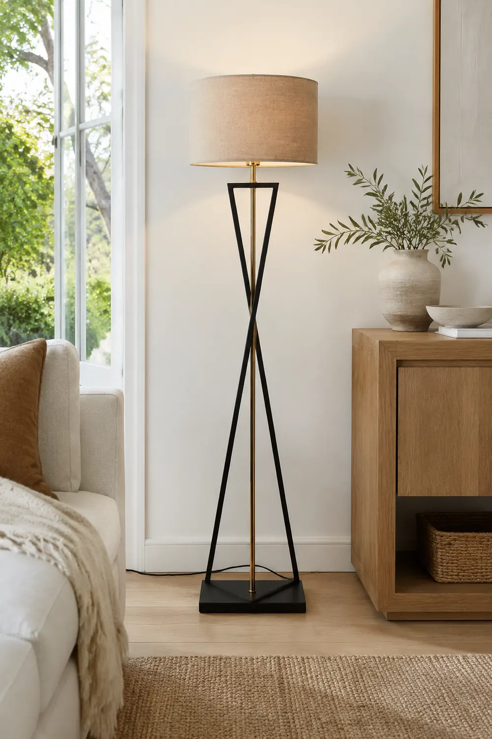 Eryn Retro Cylinder Tripod Metal  Fabric Multi Color Floor Lamp - Lumpaz