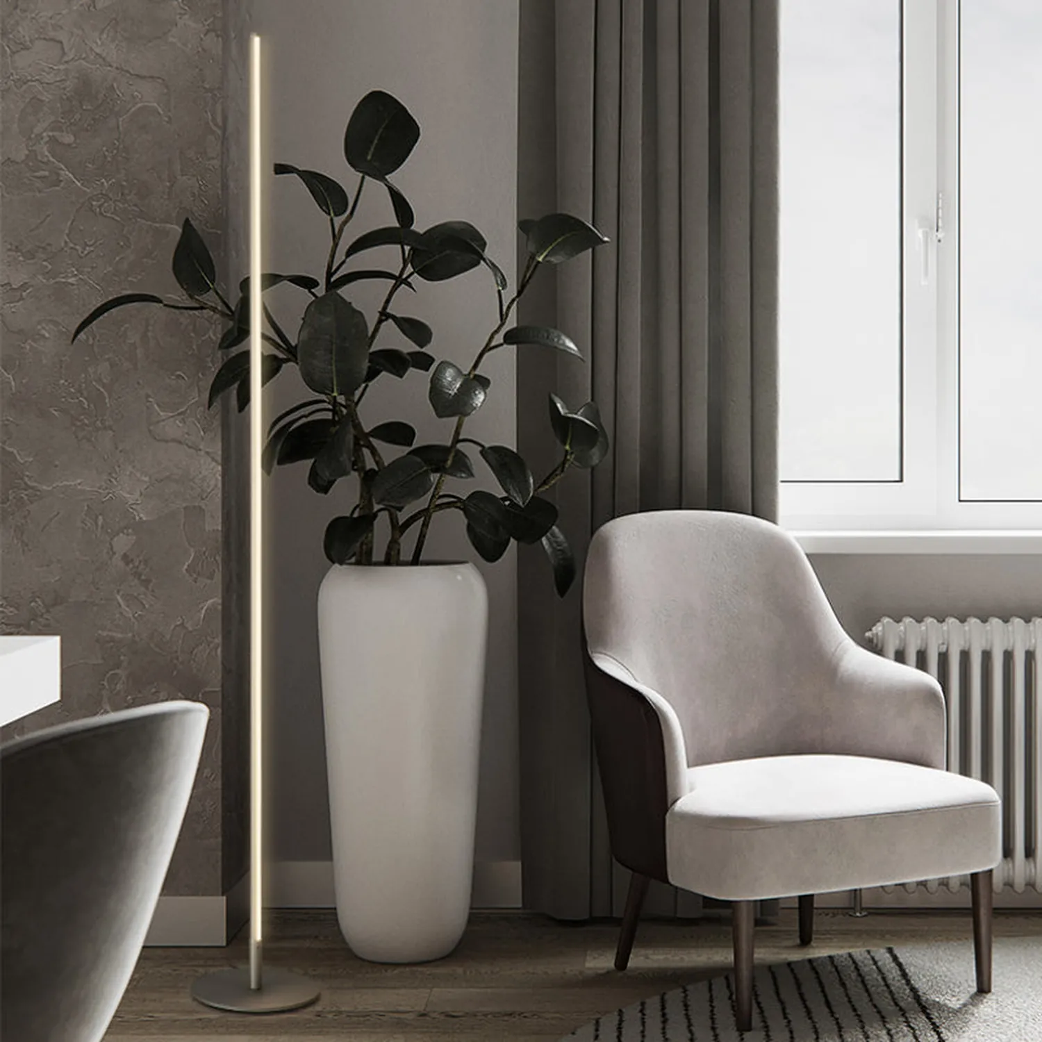 Edge Modern Minimalist Linear Floor Lamp, Metal/Silica Gel, Living Room - Lumpaz