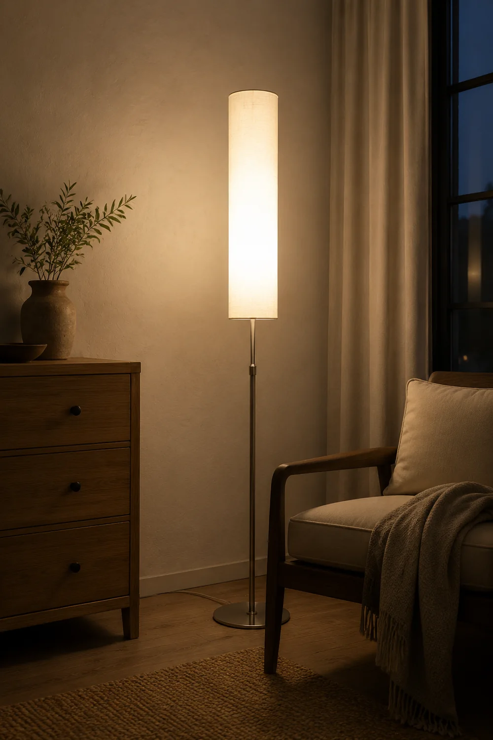 Eryn Minimalist Metal and Fabric Cylindrical White Floor Lamp - Lumpaz