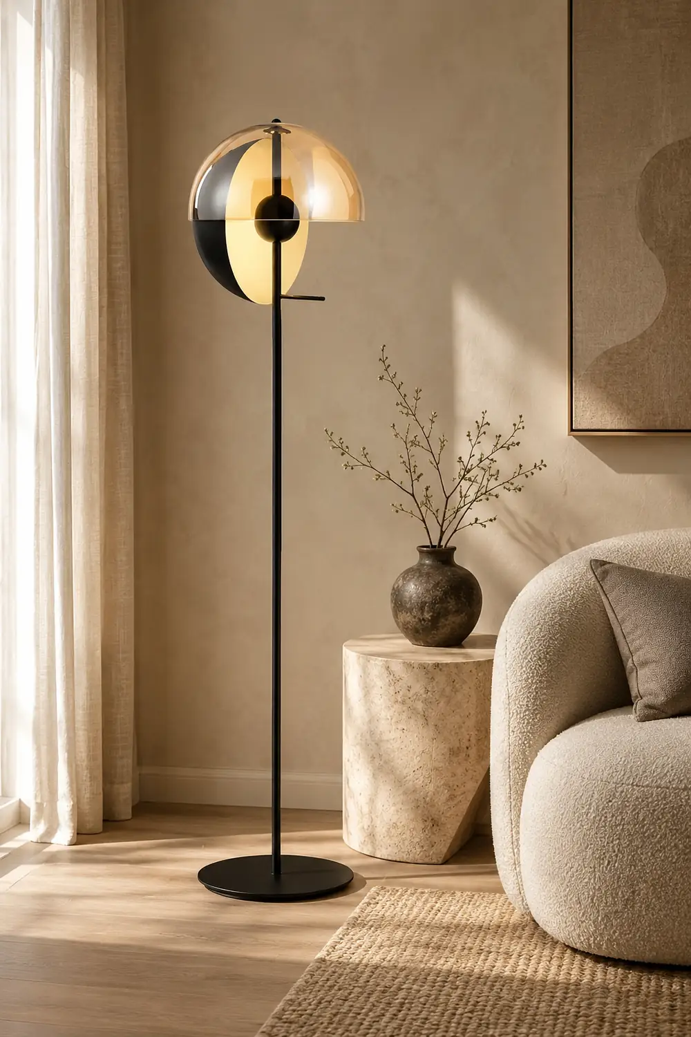 Salgado Modern Geometric Metal Glass Floor Lamp, Black/Amber - Lumpaz