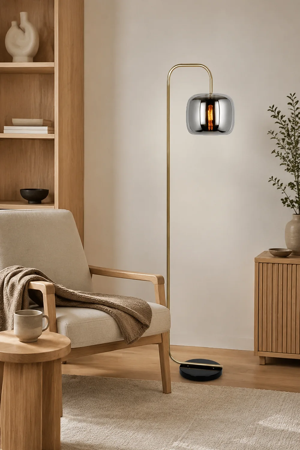 Hailie Minimalist Modern Arc Smoky Gray Metal/Glass Floor Lamp - Lumpaz
