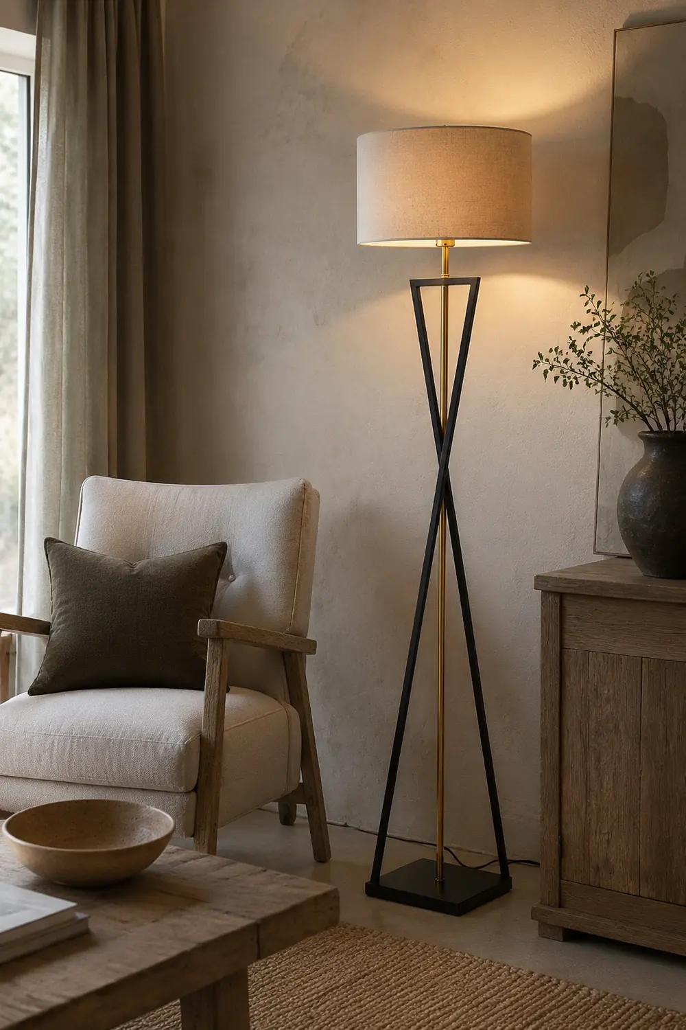 Eryn Retro Cylinder Tripod Metal  Fabric Multi Color Floor Lamp - Lumpaz