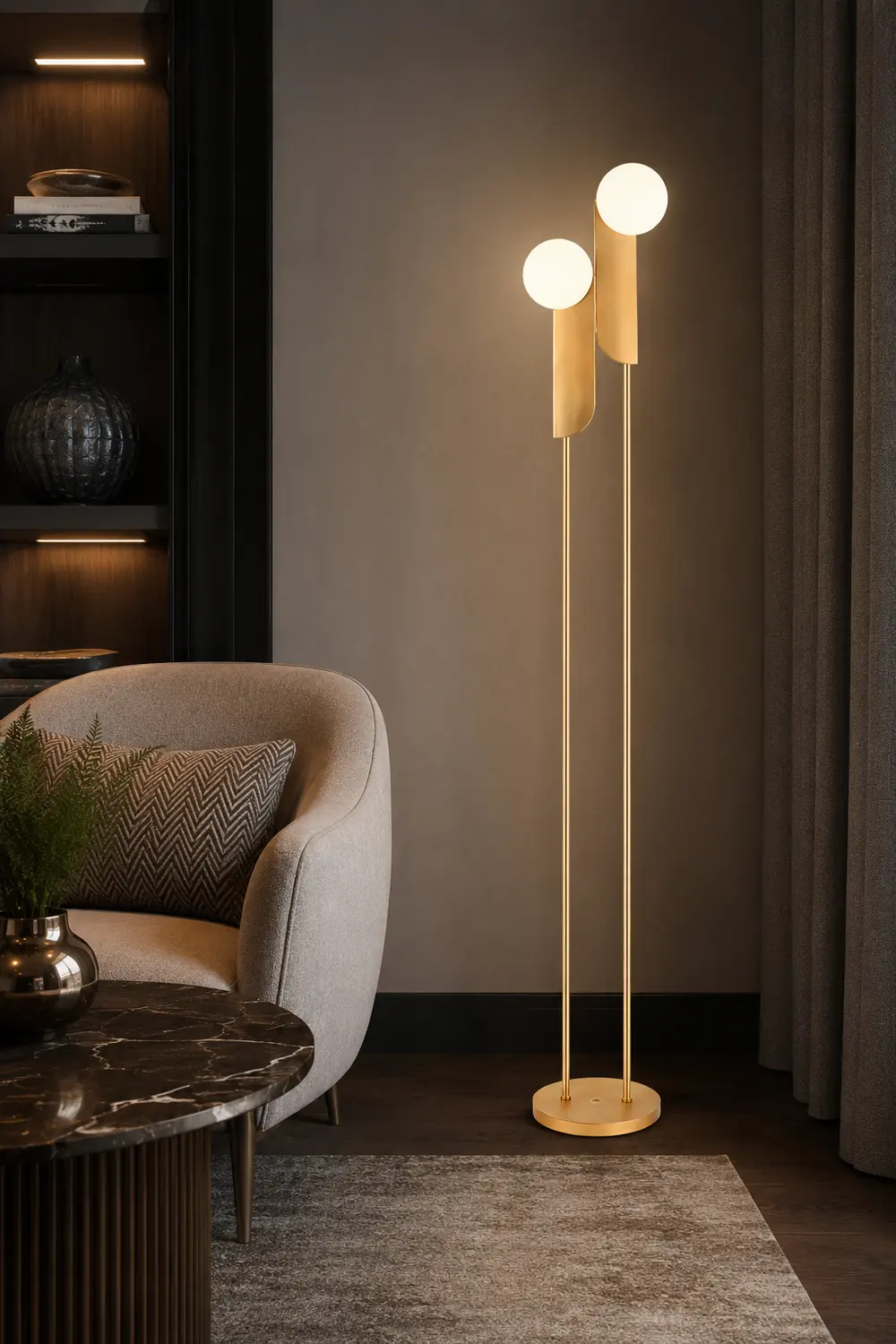 Salgado Minimalist Gold Floor Lamp, Metal, Living room - Lumpaz