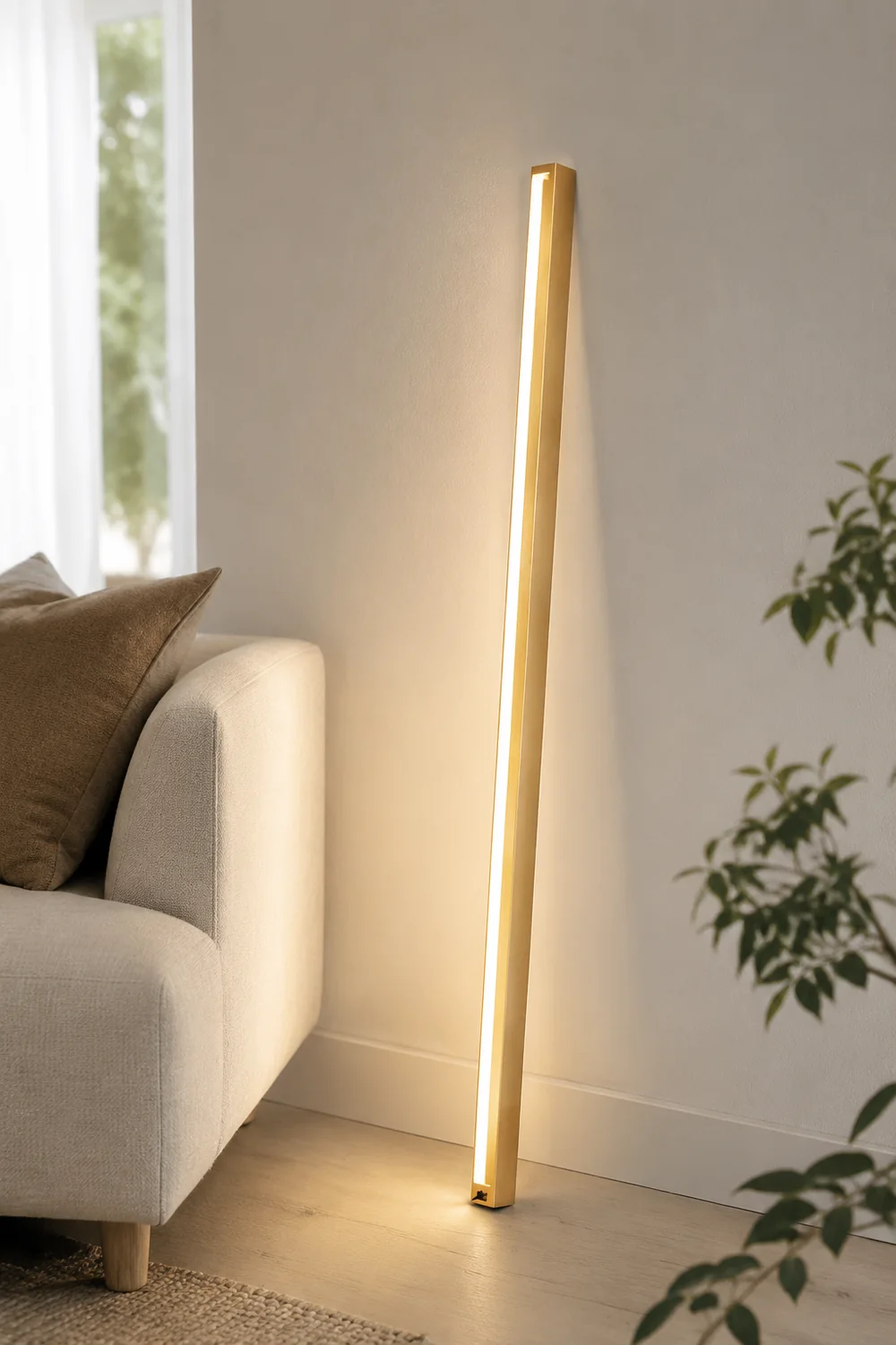 Edge Minimalist Linear Metal Floor Lamp, Black/Gold, Living Room - Lumpaz
