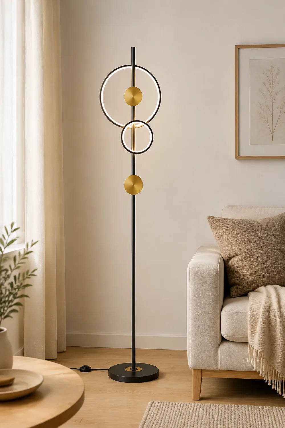 Arisha Modern Ring Design Floor Lamp, Black&Gold - Lumpaz