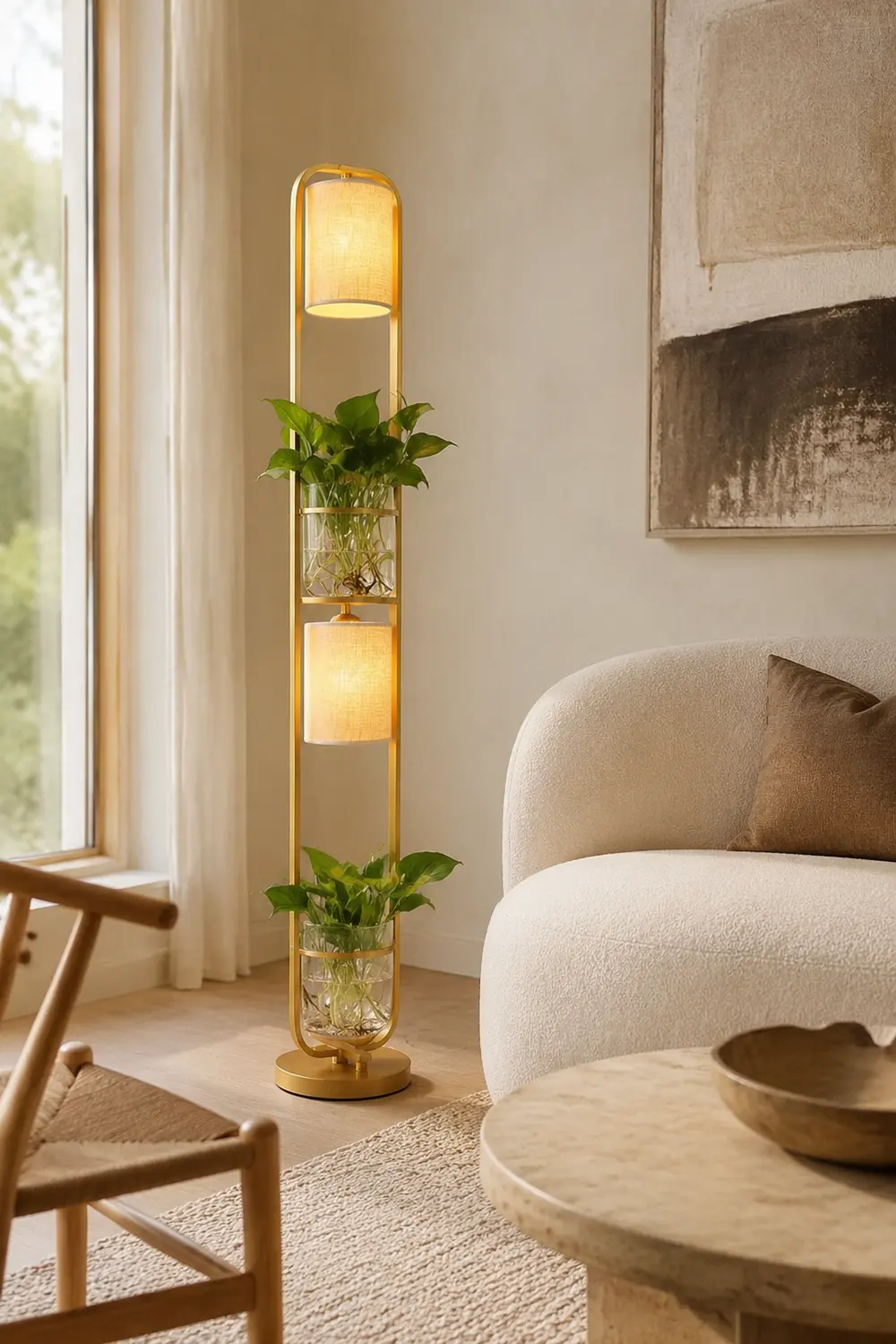 Eryn Simple Cylinder 2-Light Heads Floor Lamp with Planters, Black/White/Gold - Lumpaz