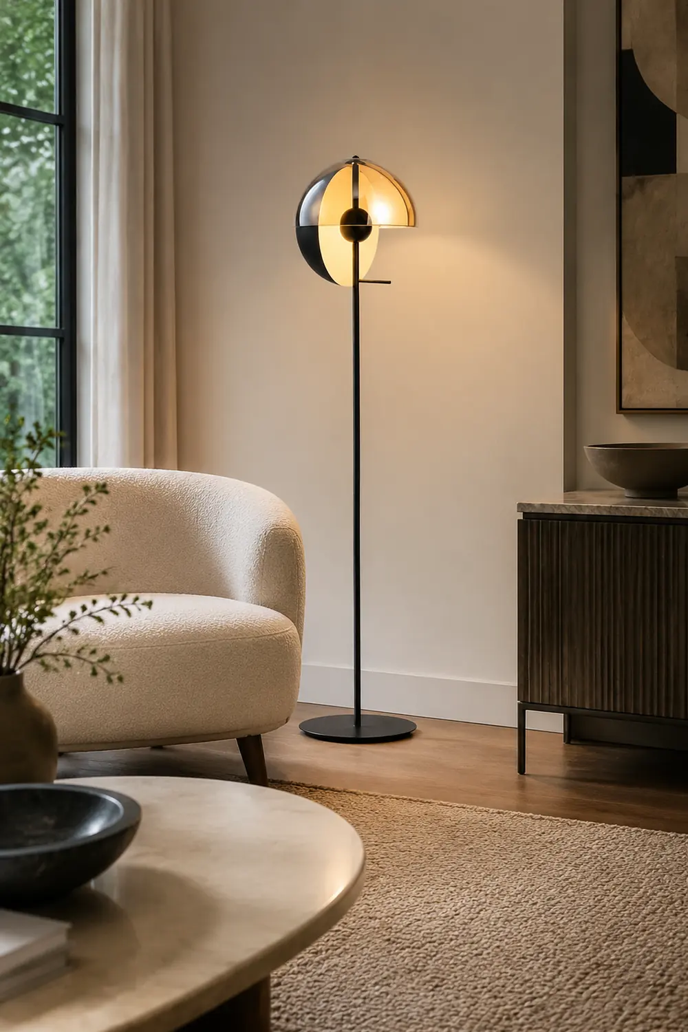 Salgado Modern Geometric Metal Glass Floor Lamp, Black/Amber - Lumpaz