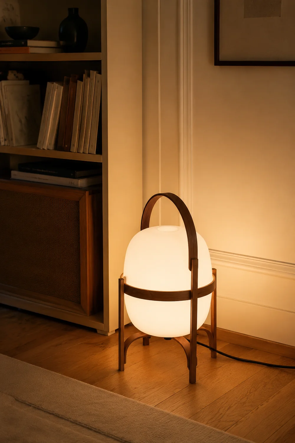 Ozawa Modern Lantern Wood/Glass Floor Lamp - Lumpaz