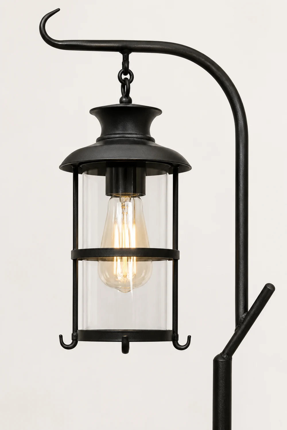Alessio Retro Lantern Metal Glass Floor Lamp /w Table, Black/White - Lumpaz