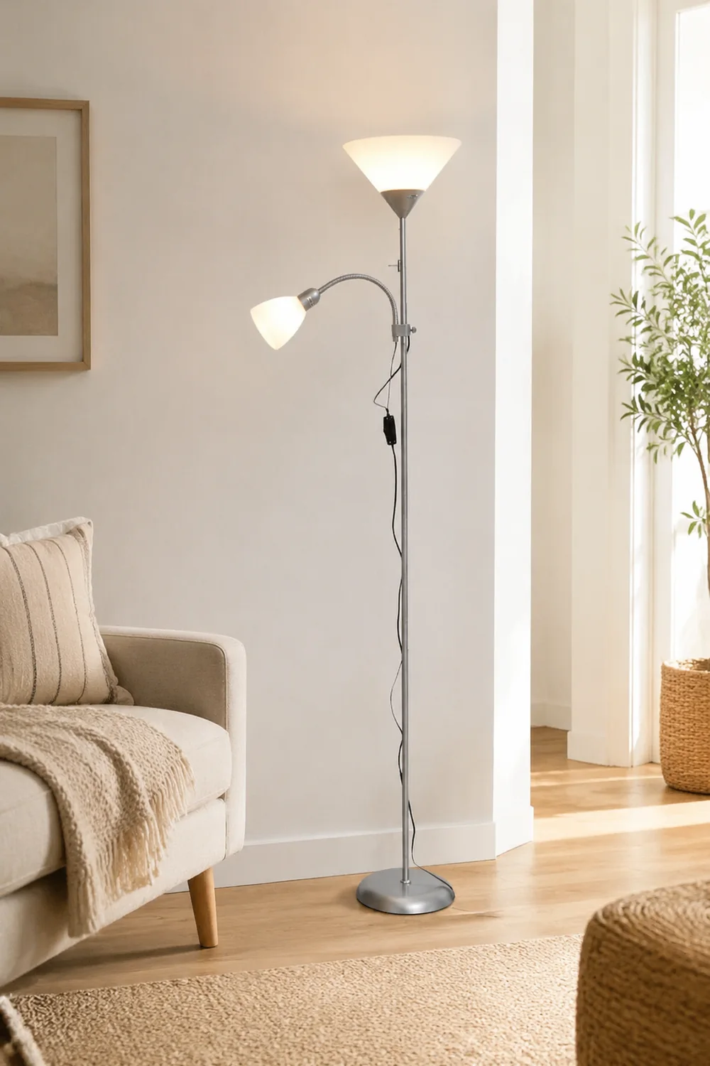 Eryn Modern Double Head Metal Acrylic Floor Lamp, Silver - Lumpaz