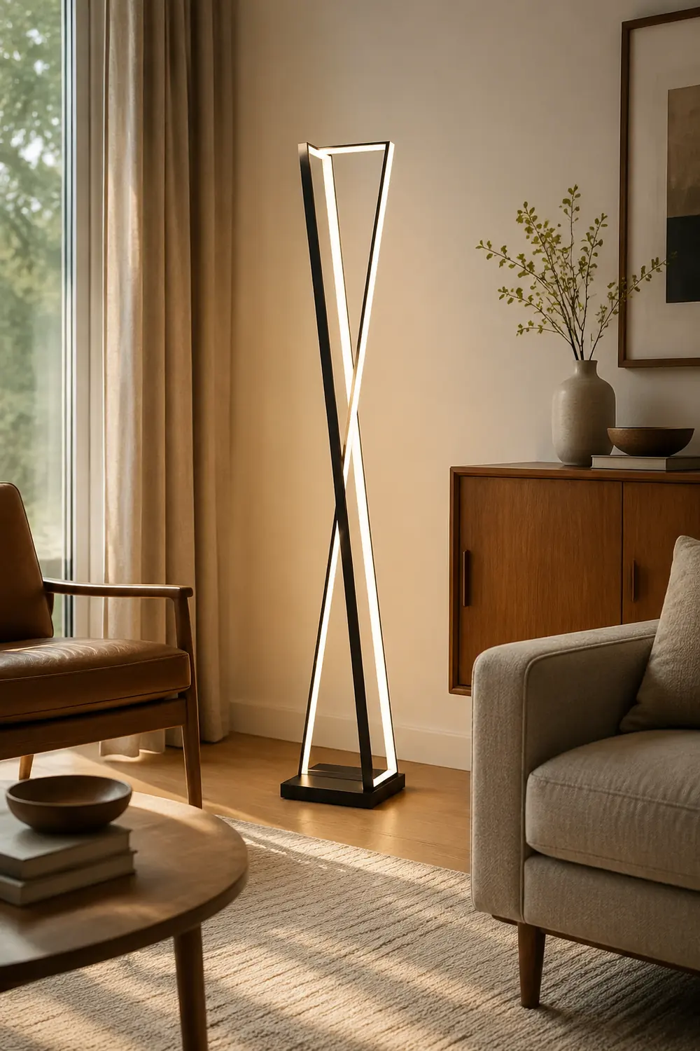 Edge Linear Triangle Floor Lamp, Metal, Black/White - Lumpaz