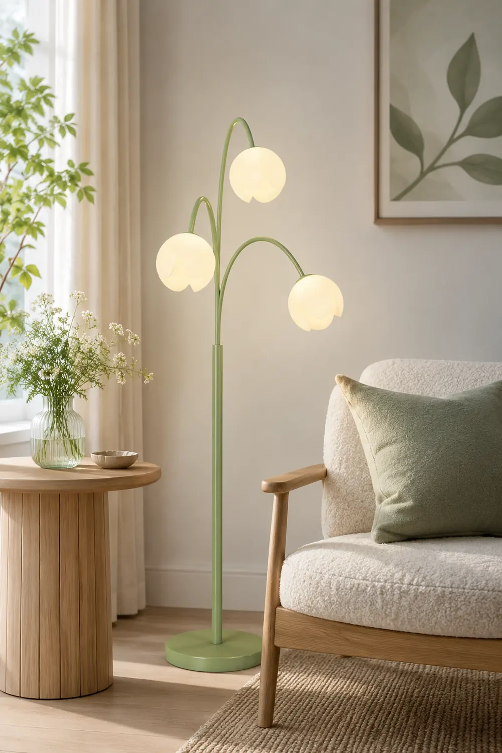 Lily Nordic 3 Lights Flower Metal Glass Floor Lamp,Green Pink - Lumpaz