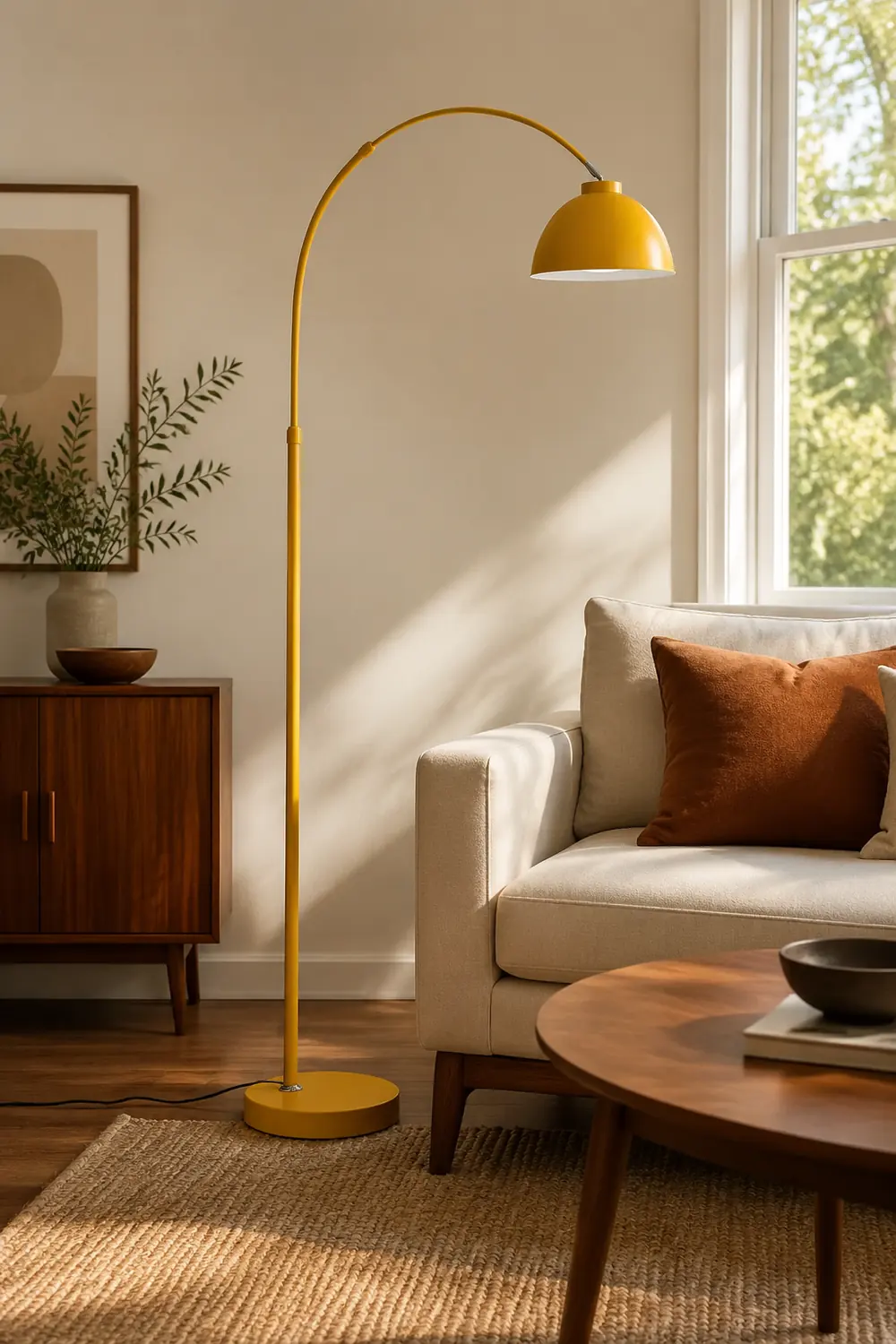 Morandi Modern Arc Metal Floor Lamp, Black/Red/Yellow - Lumpaz