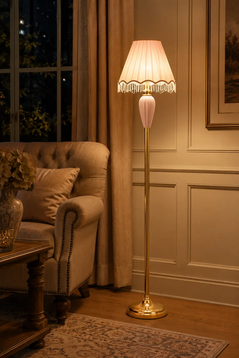 Eryn Vintage Ceramic Fabric Floor Lamp, Blue/Pink - Lumpaz