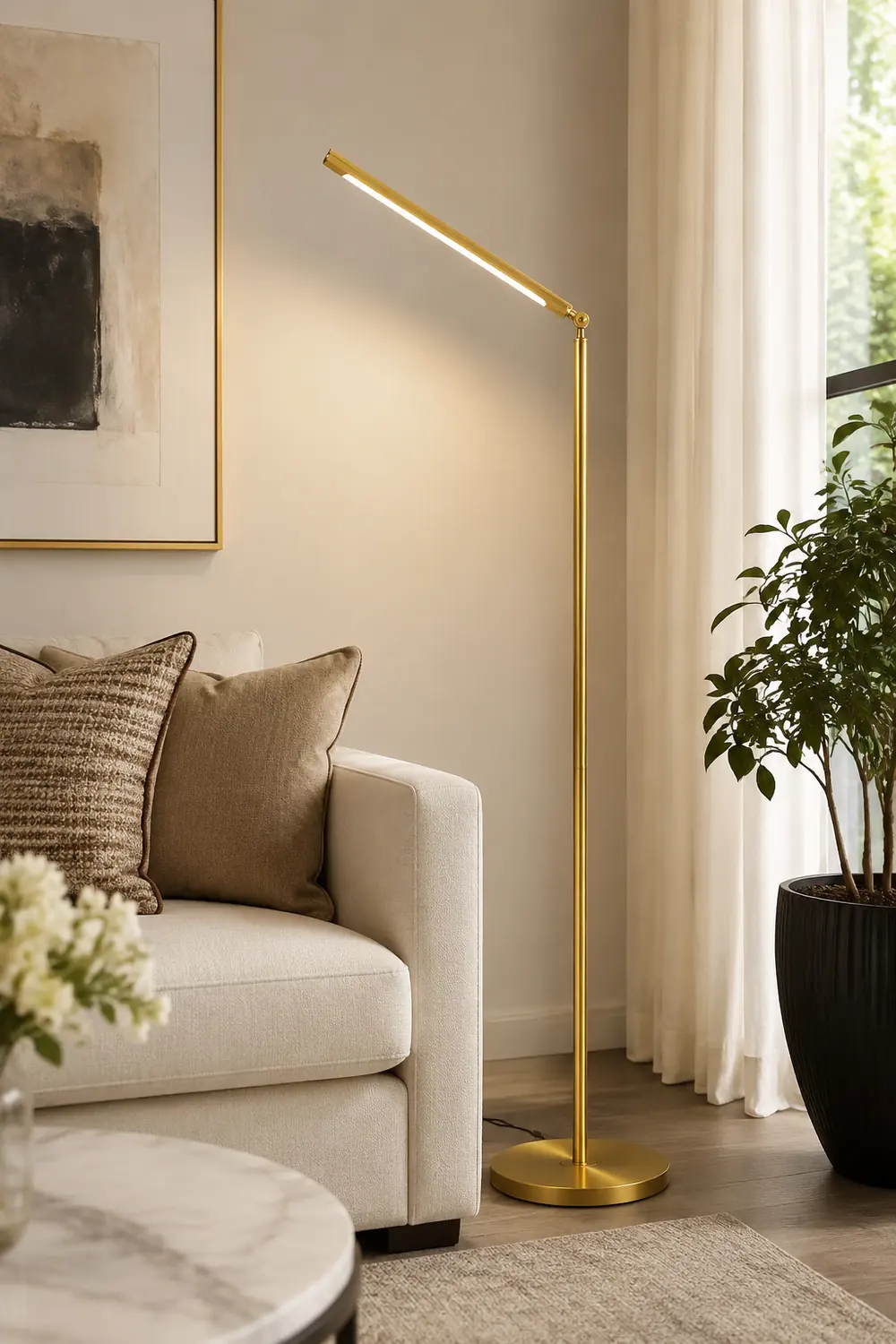 Edge Modern Linear Metal Acrylic Floor Lamp,Gold - Lumpaz