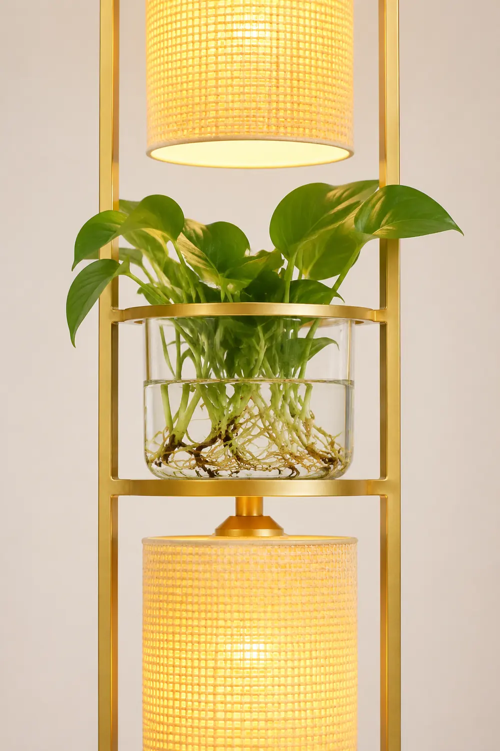 Eryn Simple Cylinder 2-Light Heads Floor Lamp with Planters, Black/White/Gold - Lumpaz