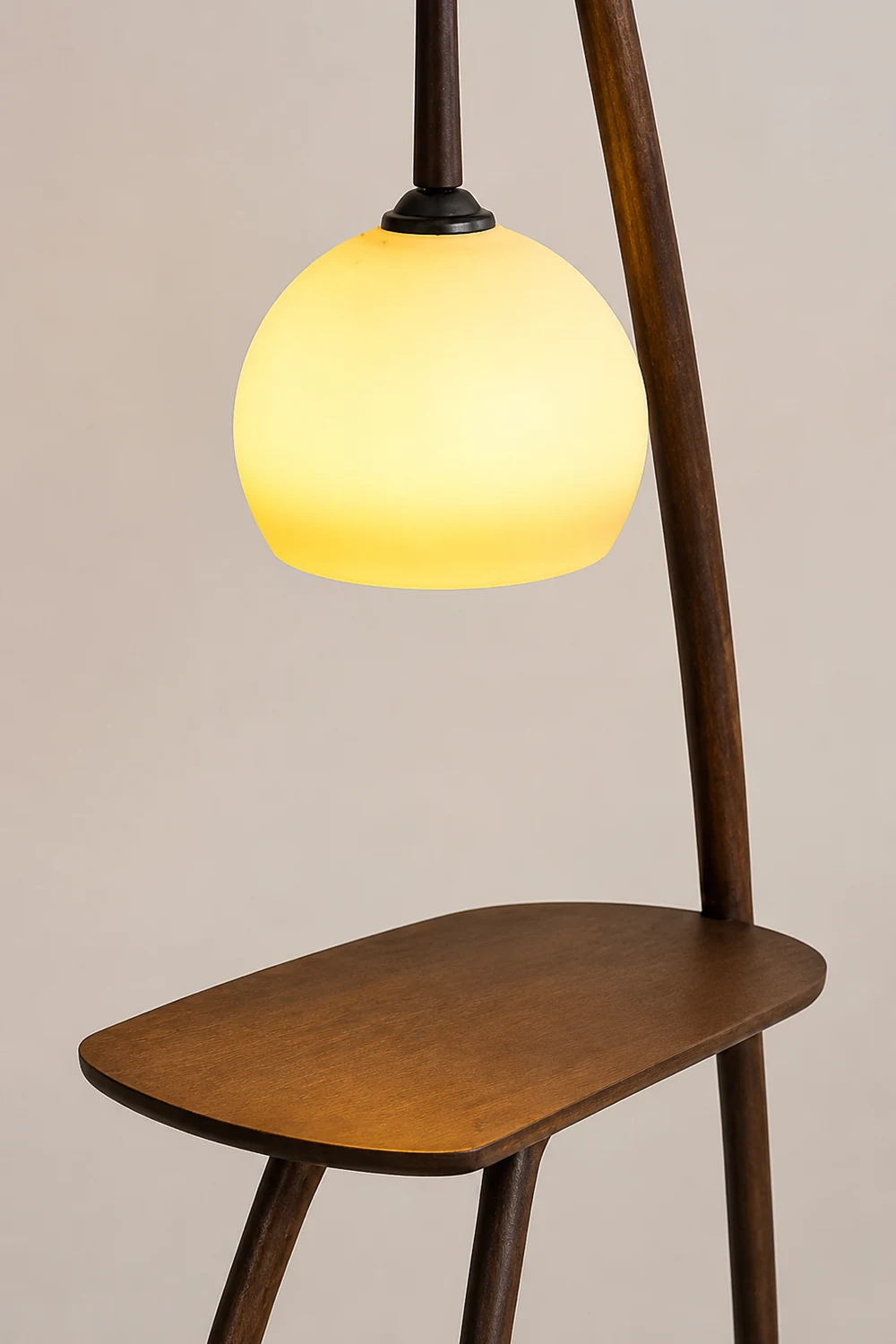 Ozawa Modern Dome Tripod Wood Glass Floor Lamp /w Table, Brown - Lumpaz