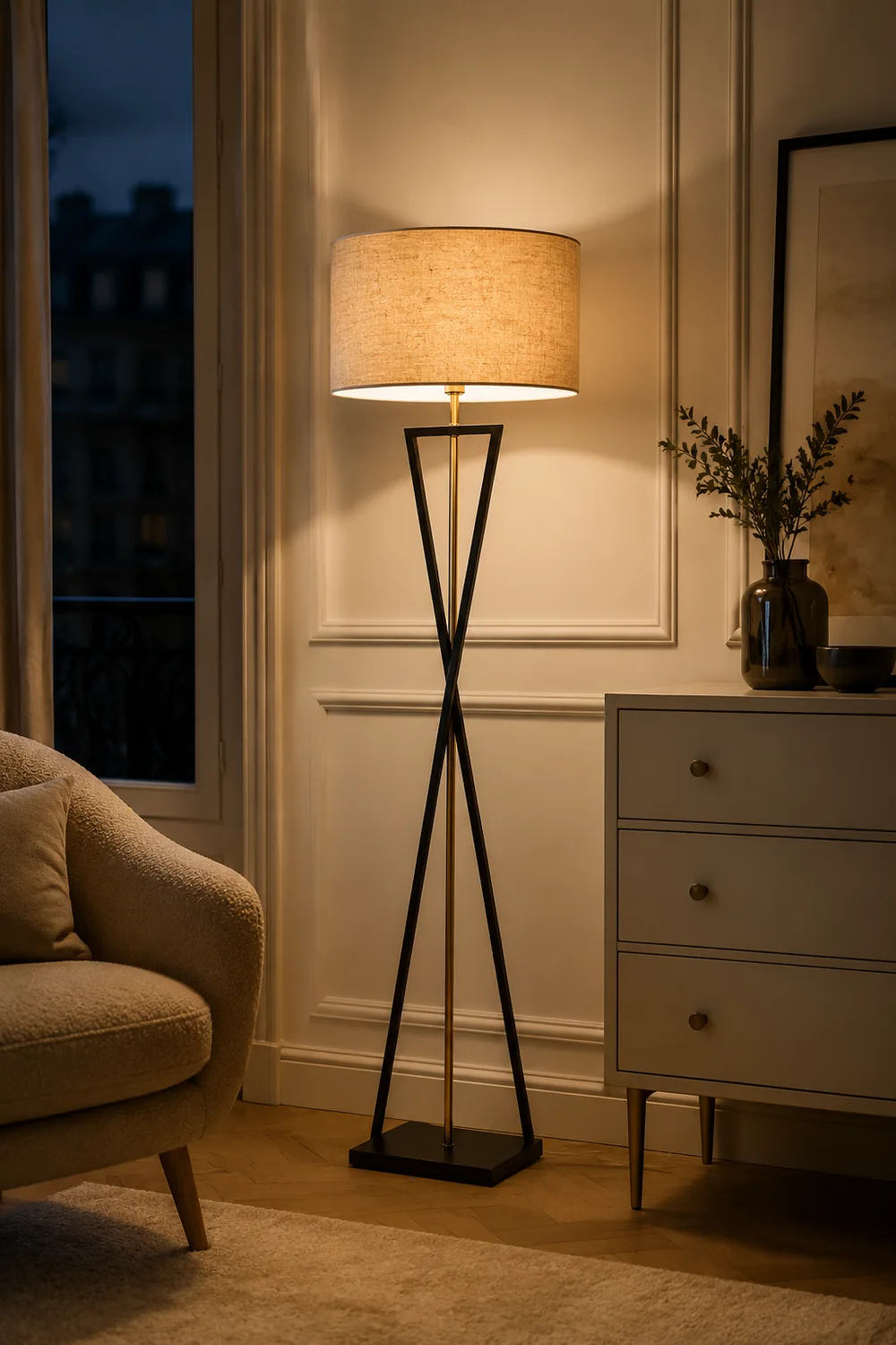 Eryn Retro Cylinder Tripod Metal  Fabric Multi Color Floor Lamp - Lumpaz