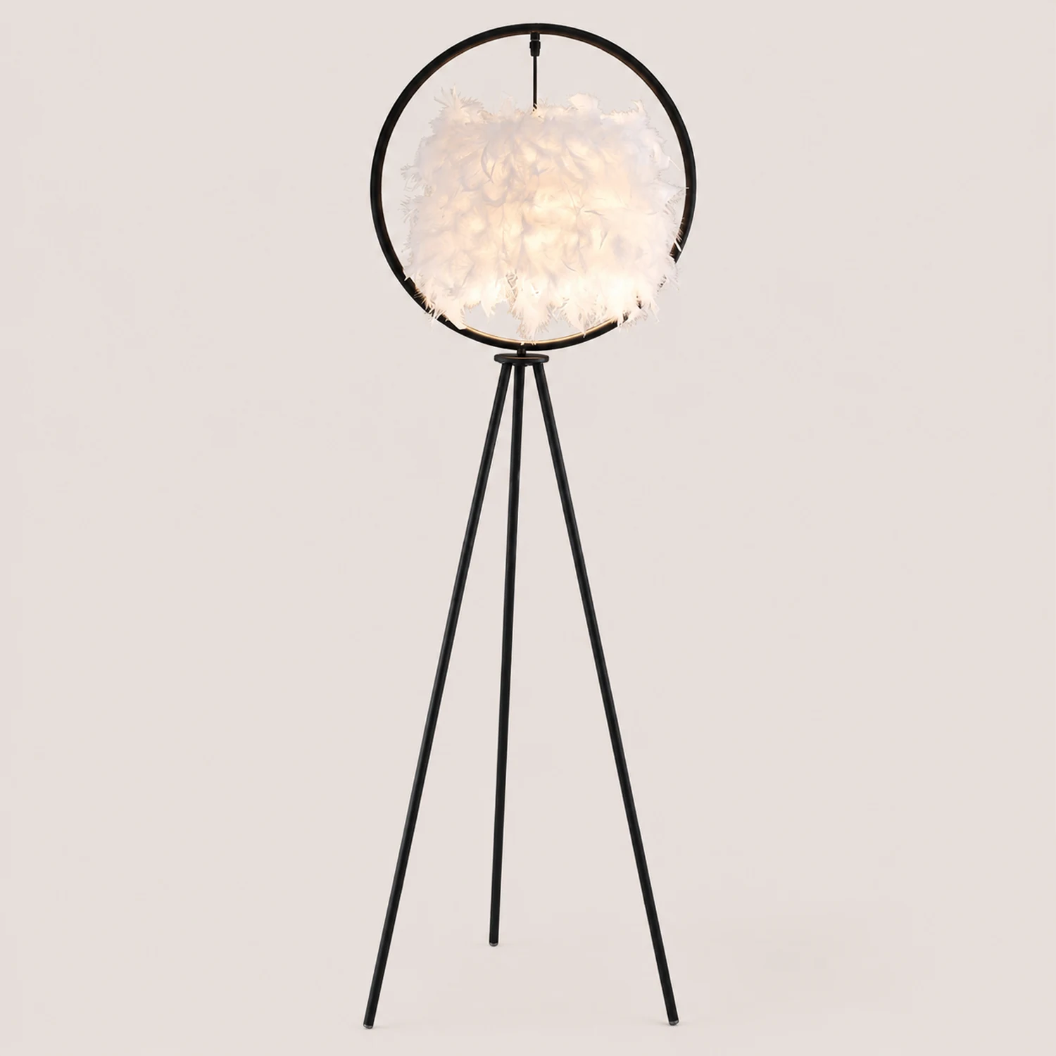 O'Moore Elegant Feather Ring Tripod Floor Lamp, Black/Gold - Lumpaz