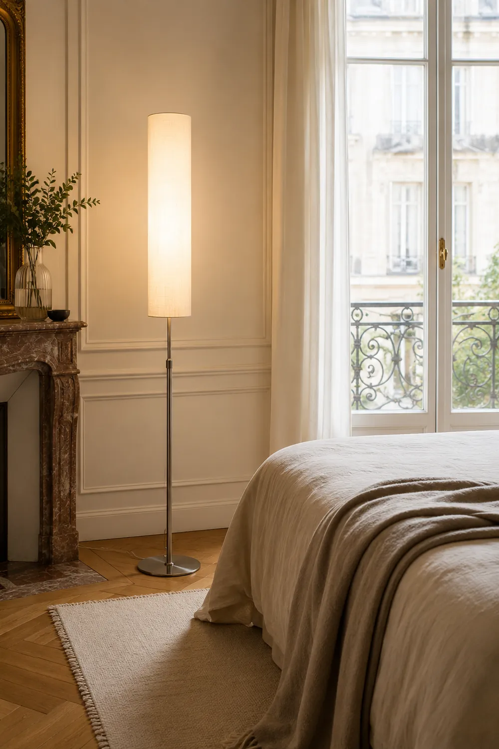 Eryn Minimalist Metal and Fabric Cylindrical White Floor Lamp - Lumpaz