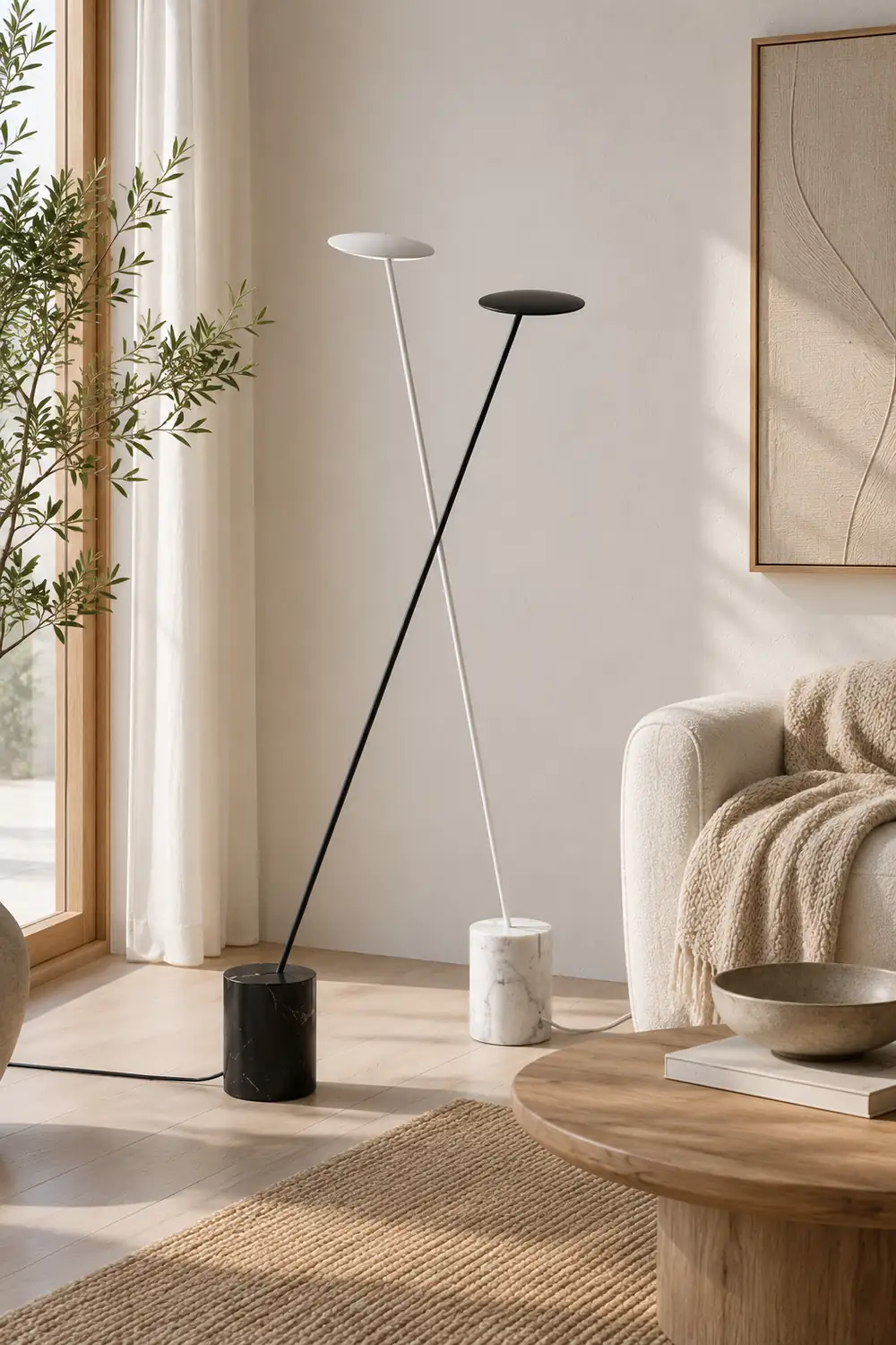 Valentina Nordic LED Floor Lamp, Black&White, Metal&Marble - Lumpaz