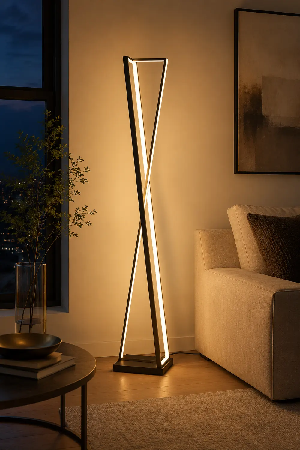 Edge Linear Triangle Floor Lamp, Metal, Black/White - Lumpaz