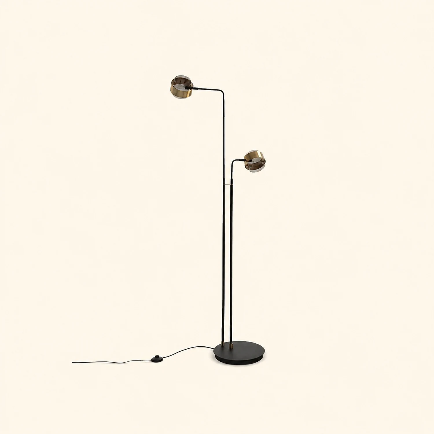 Salgado Modern Double Head Metal Glass Floor Lamp, Black - Lumpaz