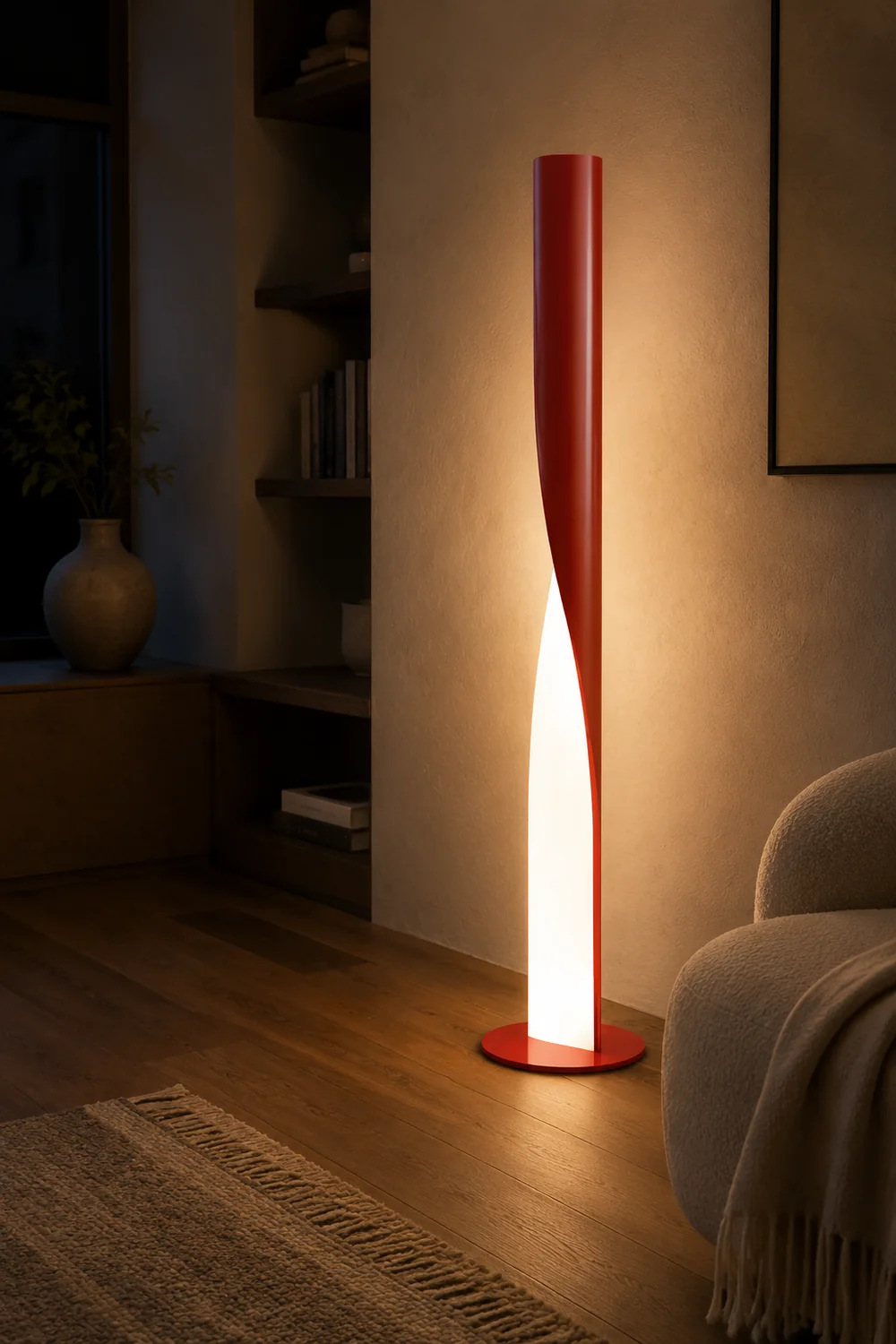 Edge Modern Minimalist Twisted Cylinder Metal Floor Lamp, White/Red/Gray/Gold - Lumpaz
