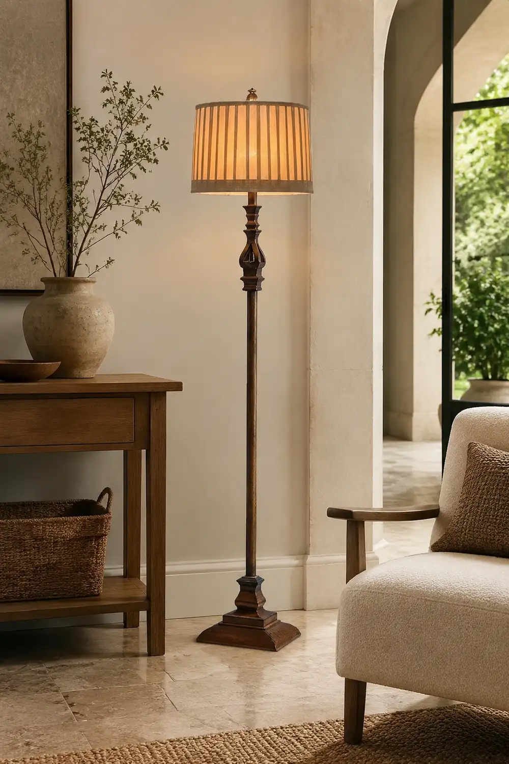 Eryn Vintage Resin/Fabric Standing Floor Lamp, Brown - Lumpaz