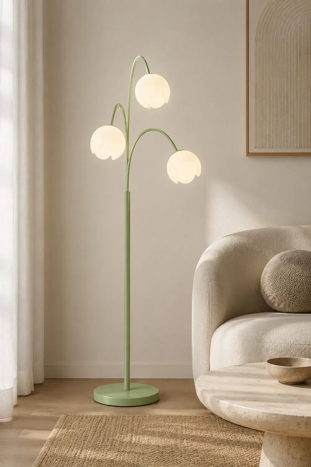 Lily Nordic 3 Lights Flower Metal Glass Floor Lamp,Green Pink - Lumpaz