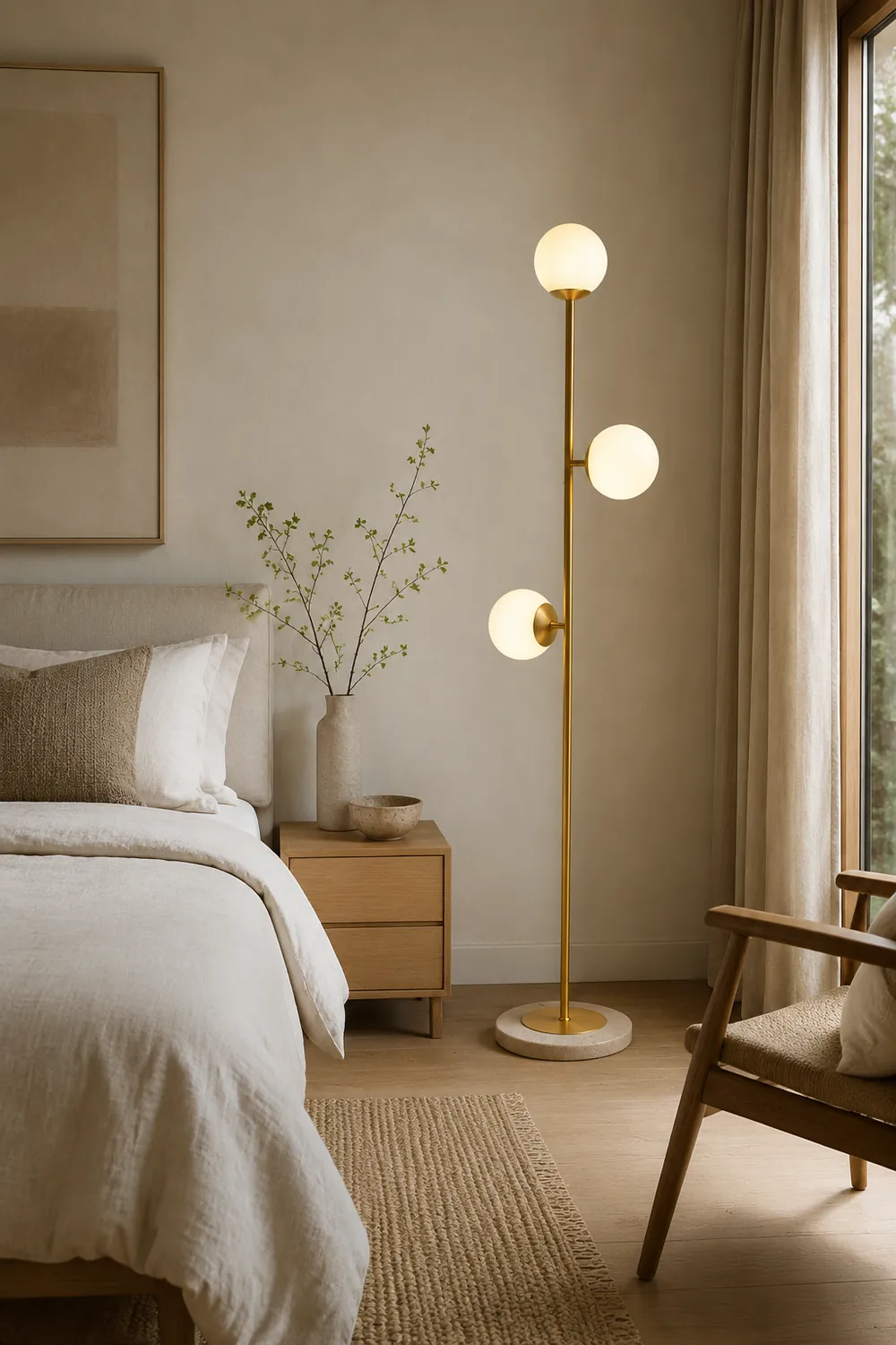 Valentina Modern Globe Brass/Glass Floor Lamp, 3 Heads - Lumpaz